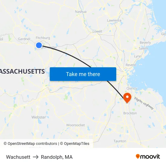 Wachusett to Randolph, MA map