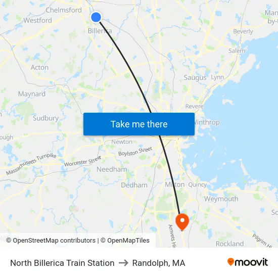 North Billerica Train Station to Randolph, MA map