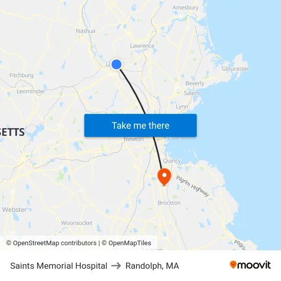 Saints Memorial Hospital to Randolph, MA map