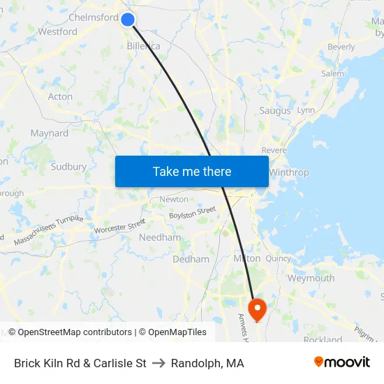 Brick Kiln Rd & Carlisle St to Randolph, MA map