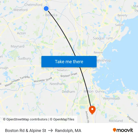 Boston Rd & Alpine St to Randolph, MA map