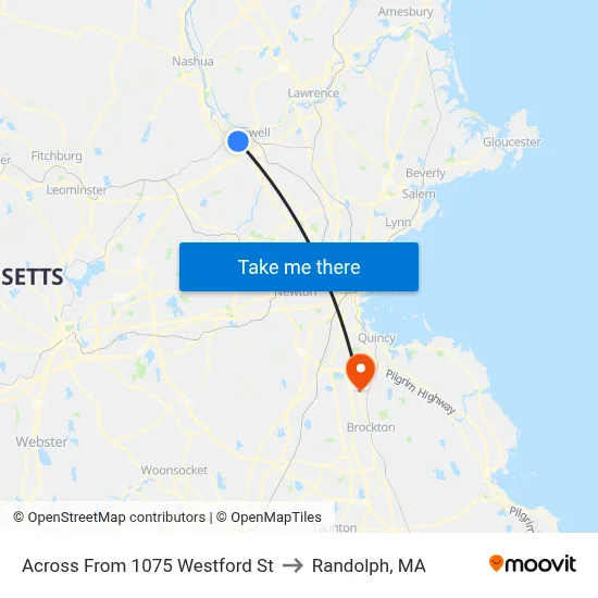 Across From 1075 Westford St to Randolph, MA map