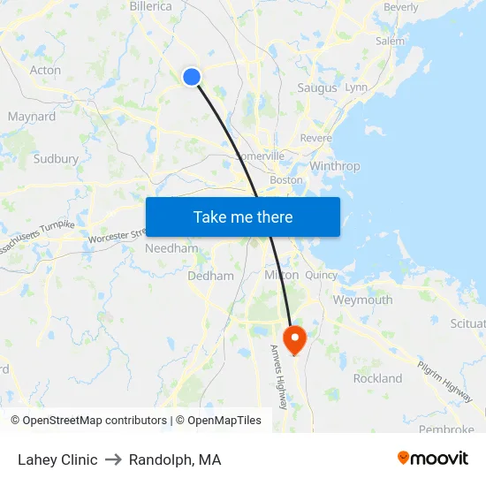 Lahey Clinic to Randolph, MA map