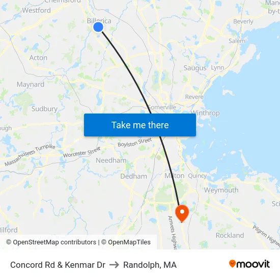 Concord Rd & Kenmar Dr to Randolph, MA map