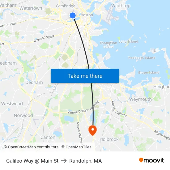 Galileo Way @ Main St to Randolph, MA map