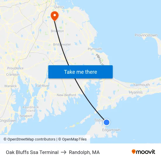 Oak Bluffs Ssa Terminal to Randolph, MA map