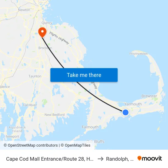 Cape Cod Mall Entrance/Route 28, Hyannis to Randolph, MA map