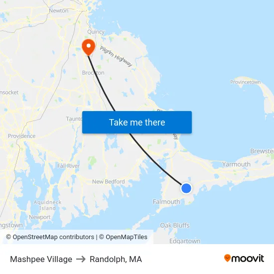 Mashpee Village to Randolph, MA map