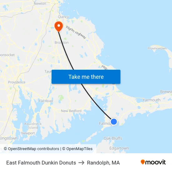 East Falmouth Dunkin Donuts to Randolph, MA map