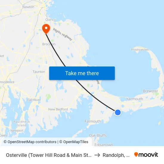 Osterville (Tower Hill Road & Main Street) to Randolph, MA map
