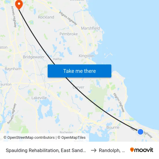 Spaulding Rehabilitation, East Sandwich to Randolph, MA map