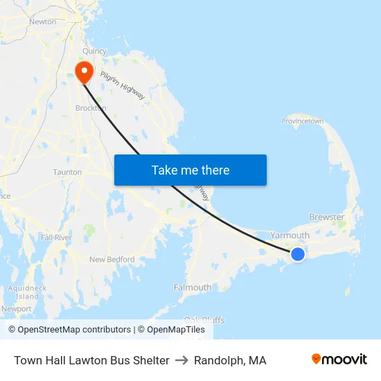 Town Hall Lawton Bus Shelter to Randolph, MA map
