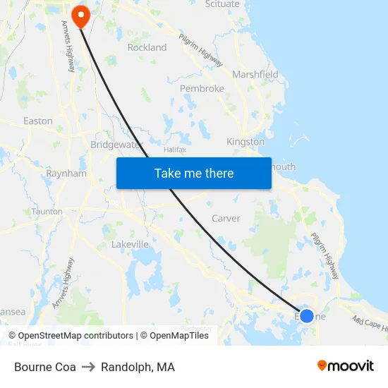 Bourne Coa to Randolph, MA map