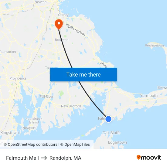 Falmouth Mall to Randolph, MA map