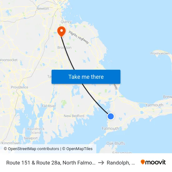 Route 151 & Route 28a, North Falmouth to Randolph, MA map