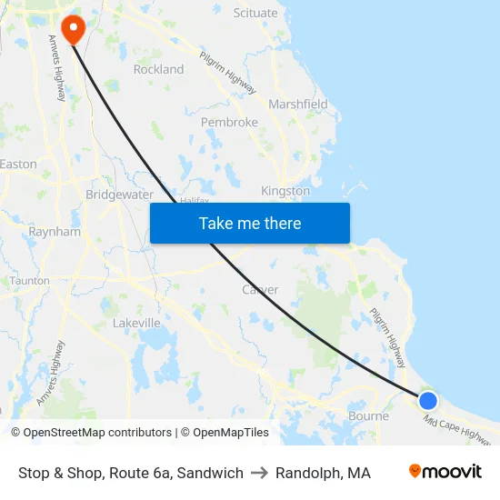 Stop & Shop, Route 6a, Sandwich to Randolph, MA map