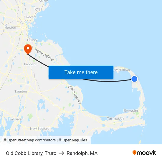 Old Cobb Library, Truro to Randolph, MA map