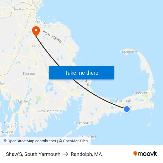 Shaw'S, South Yarmouth to Randolph, MA map