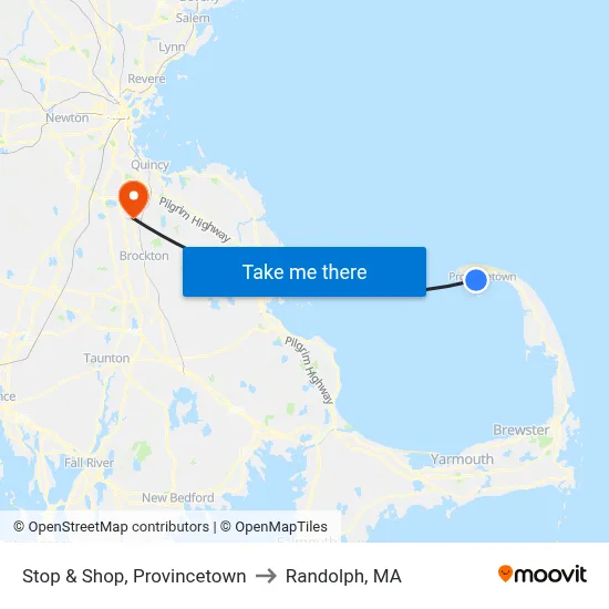 Stop & Shop, Provincetown to Randolph, MA map