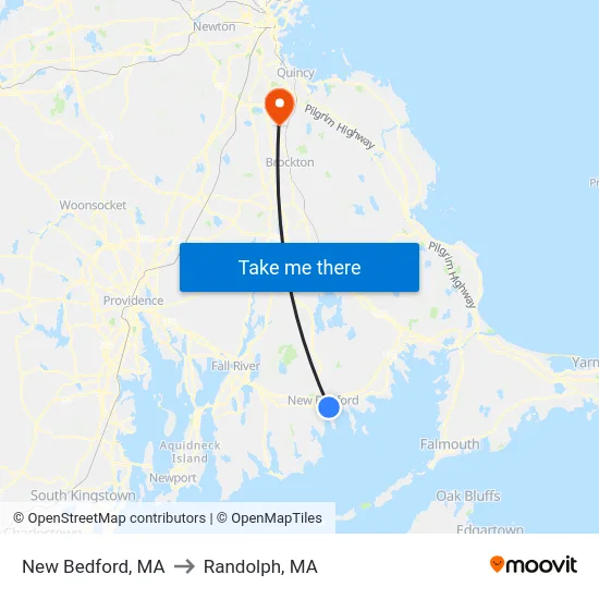 New Bedford, MA to Randolph, MA map