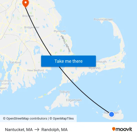 Nantucket, MA to Randolph, MA map