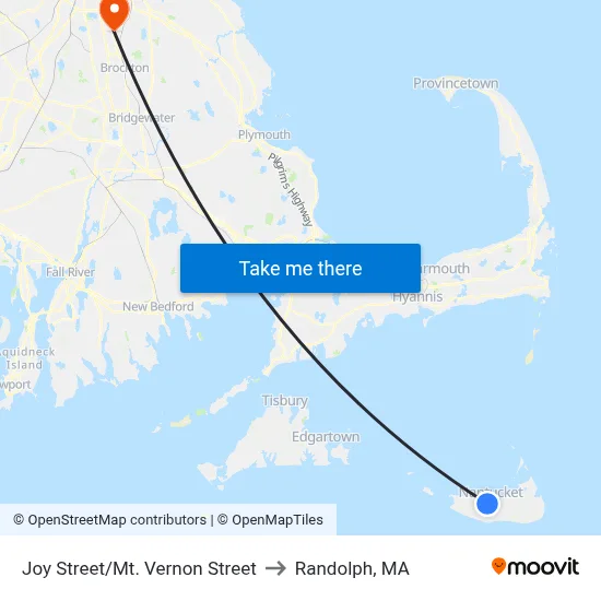 Joy Street/Mt. Vernon Street to Randolph, MA map