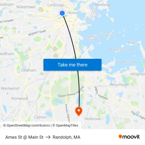 Ames St @ Main St to Randolph, MA map