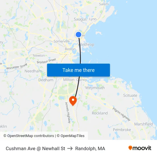 Cushman Ave @ Newhall St to Randolph, MA map