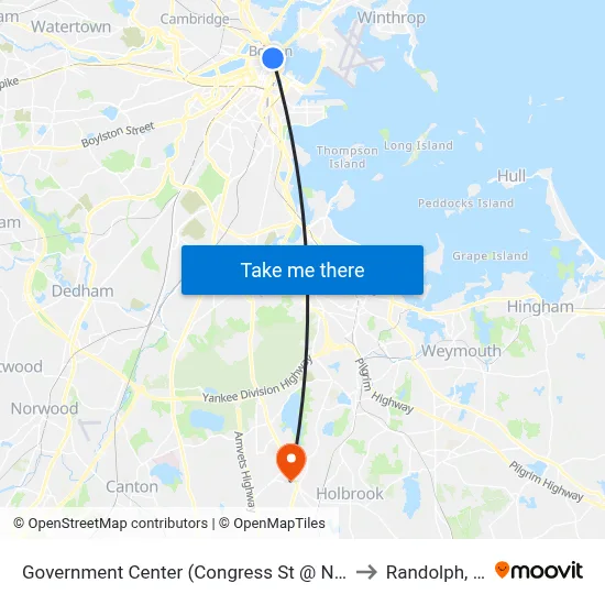 Government Center (Congress St @ North St) to Randolph, MA map