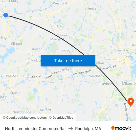North Leominster Commuter Rail to Randolph, MA map
