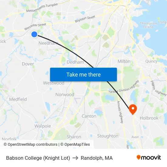 Babson College (Knight Lot) to Randolph, MA map