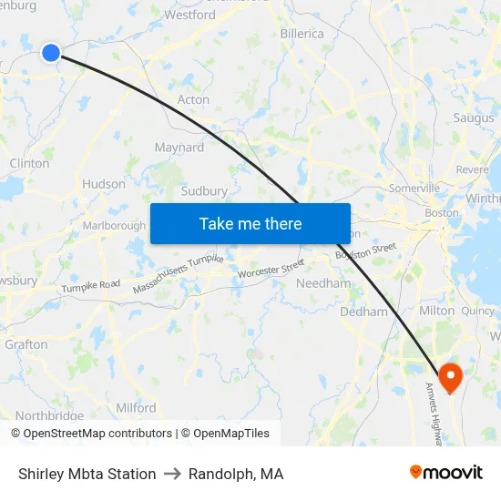 Shirley Mbta Station to Randolph, MA map