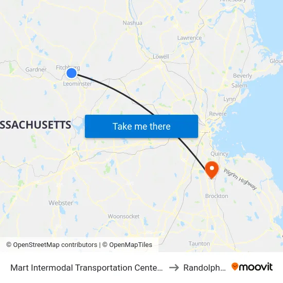 Mart Intermodal Transportation Center, Fitchburg to Randolph, MA map