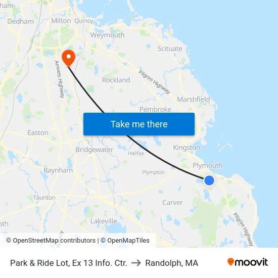 Park & Ride Lot, Ex 13 Info. Ctr. to Randolph, MA map