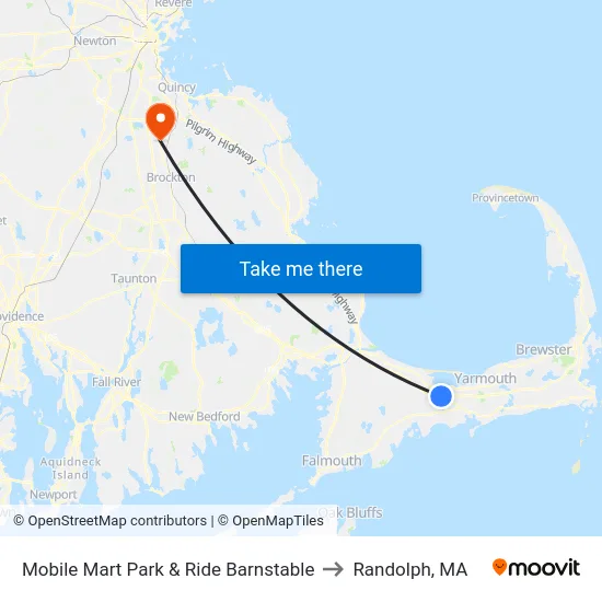 Mobile Mart Park & Ride Barnstable to Randolph, MA map