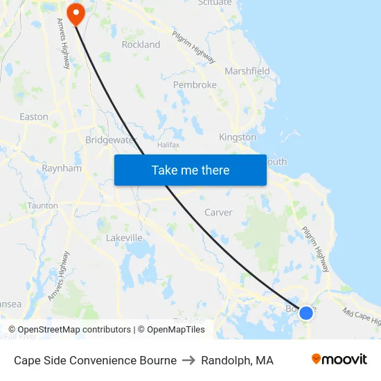 Cape Side Convenience Bourne to Randolph, MA map