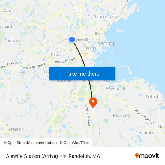 Alewife Station (Arrive) to Randolph, MA map