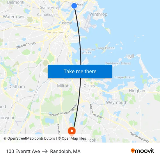 100 Everett Ave to Randolph, MA map