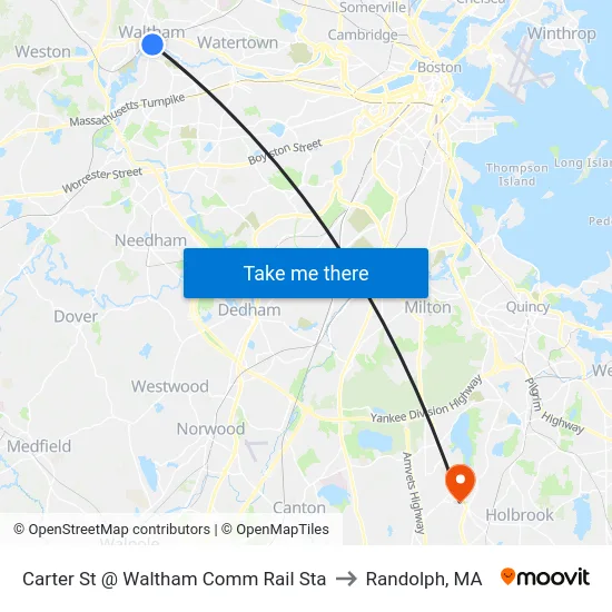 Carter St @ Waltham Comm Rail Sta to Randolph, MA map