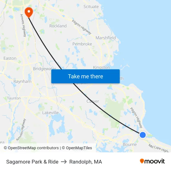Sagamore Park & Ride to Randolph, MA map