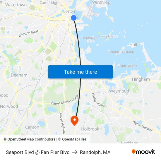 Seaport Blvd @ Fan Pier Blvd to Randolph, MA map