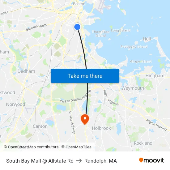 South Bay Mall @ Allstate Rd to Randolph, MA map
