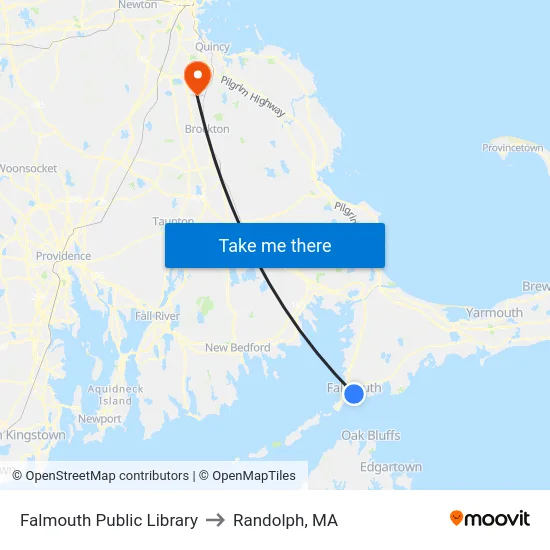 Falmouth Public Library to Randolph, MA map