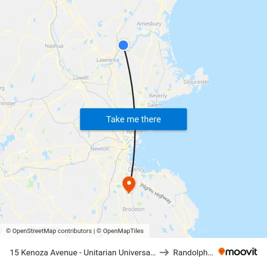 15 Kenoza Avenue - Unitarian Universalist Church to Randolph, MA map