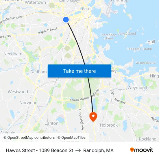 Hawes Street - 1089 Beacon St to Randolph, MA map