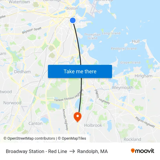 Broadway Station - Red Line to Randolph, MA map