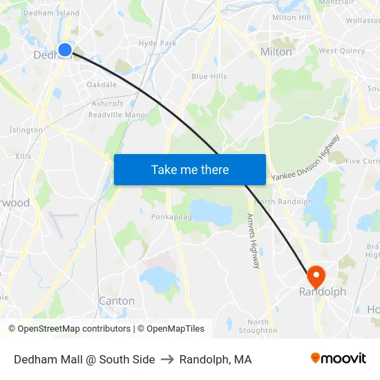 Dedham Mall @ South Side to Randolph, MA map