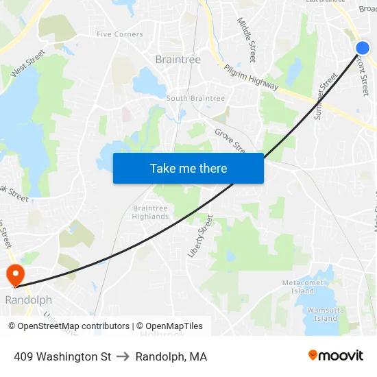 409 Washington St to Randolph, MA map