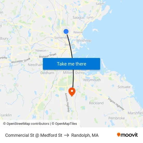 Commercial St @ Medford St to Randolph, MA map