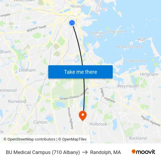 BU Medical Campus (710 Albany) to Randolph, MA map